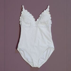 Kate Spade White One Piece Swimsuit XL Waffle Knit Lined Adjustable